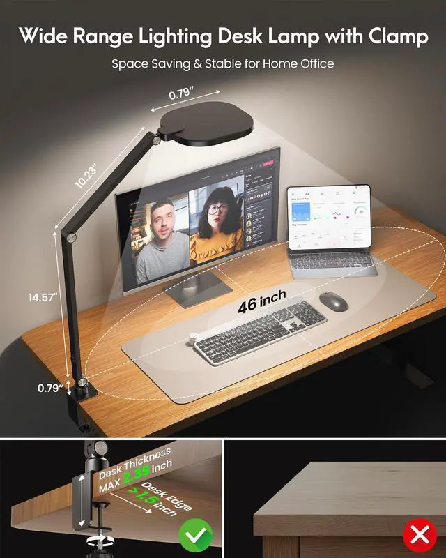 Alt view image 4 of 7 - Zoom Lighting for Computer, Desk Ring Light with C-Clamp for Video Conference Lighting, Dimmable Light for Video Recording, Meeting, Video Calls, Adjustable Swing Arm, Remote, Memory & Timer CRI >95