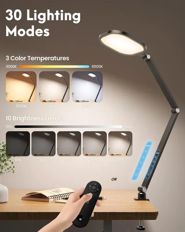 Alt view image 5 of 7 - Zoom Lighting for Computer, Desk Ring Light with C-Clamp for Video Conference Lighting, Dimmable Light for Video Recording, Meeting, Video Calls, Adjustable Swing Arm, Remote, Memory & Timer CRI >95