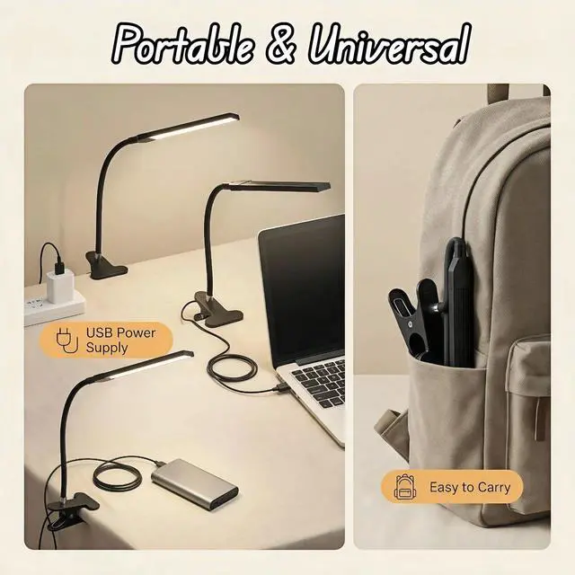 Alt view image 2 of 7 - LED Clip on Reading Light, USB Desk Lamp with 32 LED Eye Protection, 360° Flexible Arm, Dimmable Clamp Light for Bed Headboard Home Office Study 7W Black
