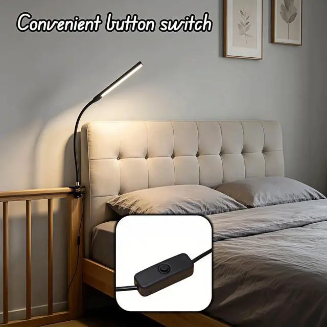 Alt view image 4 of 7 - LED Clip on Reading Light, USB Desk Lamp with 32 LED Eye Protection, 360° Flexible Arm, Dimmable Clamp Light for Bed Headboard Home Office Study 7W Black