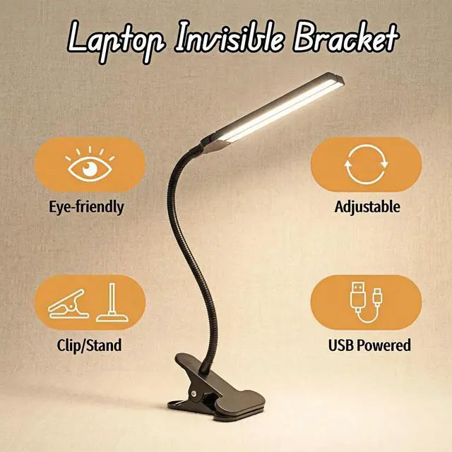 Alt view image 7 of 7 - LED Clip on Reading Light, USB Desk Lamp with 32 LED Eye Protection, 360° Flexible Arm, Dimmable Clamp Light for Bed Headboard Home Office Study 7W Black