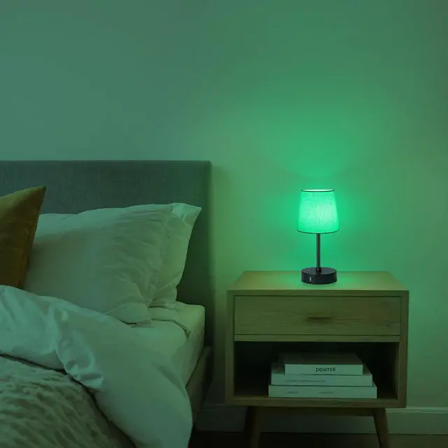 Alt view image 7 of 7 - Small Bedside Table lamp, RGB Color Changing Lamps, 3 Color Temperatures, Dimmable Nightstand Lamp with USB C+A Ports, Touch Desk Lamp for Bedroom Living Room, H11.4in(Flaxen Shade)