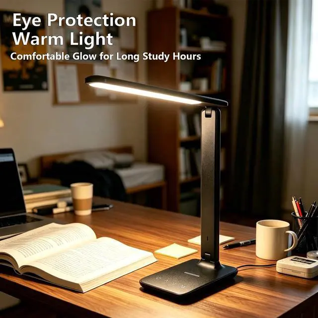 Alt view image 4 of 5 - Desk lamp,LED Lamp with USB Charger Port,Touch Control,5 Color Modes,5 Brightness Levels,Eye-Protecting Table Lamp,Led Lights for Bedroom,Home,Office,Black