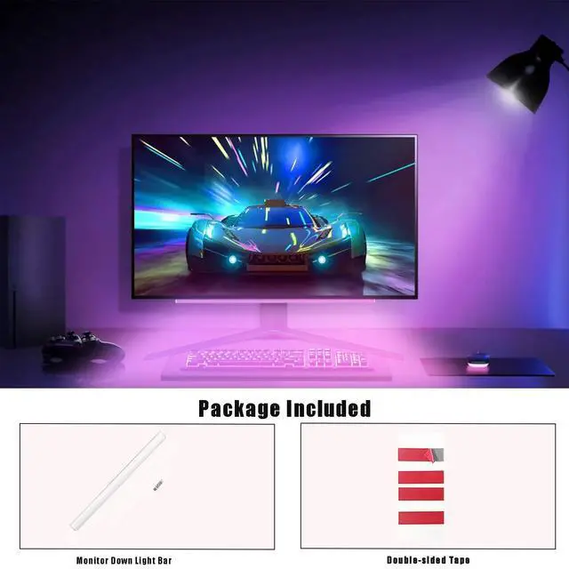Alt view image 6 of 6 - Under Monitor RGB Light Bar, 12 Inch USB Powered RGB Gaming Light Bar with APP Control, Music Sync LED Monitor Backlight, 5V 2A Ambient Desk Light for PC, Gaming Setup, TV, Desktop