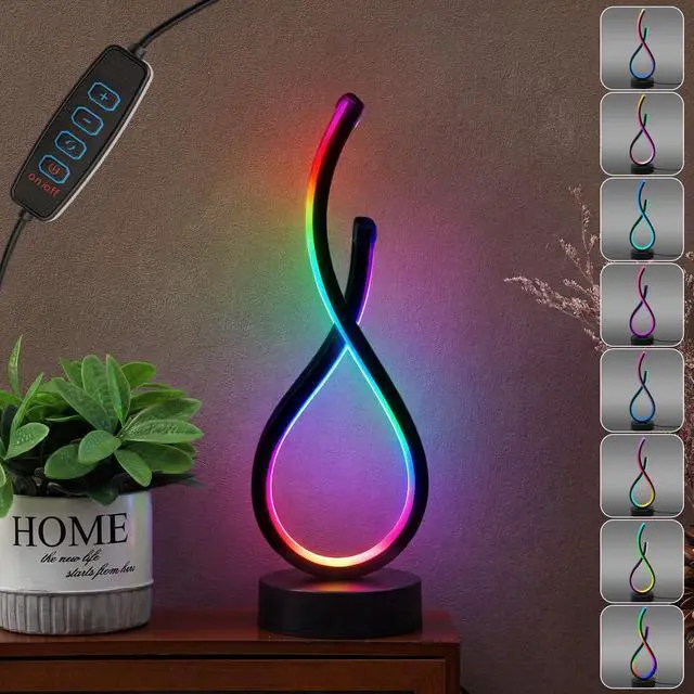 Main image of Spiral Unique Desk Lamp RGB Modern Spiral LED Table Lamp Bedside Nightstand Remote Control Dimmable 8 Colors 36 Light Mode Cool Stepless Desk Lamps USB Gaming Living Room Bedroom Gift, Black