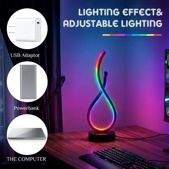 Alt view image 5 of 6 - Spiral Unique Desk Lamp RGB Modern Spiral LED Table Lamp Bedside Nightstand Remote Control Dimmable 8 Colors 36 Light Mode Cool Stepless Desk Lamps USB Gaming Living Room Bedroom Gift, Black