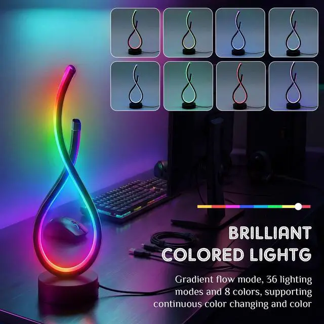 Alt view image 6 of 6 - Spiral Unique Desk Lamp RGB Modern Spiral LED Table Lamp Bedside Nightstand Remote Control Dimmable 8 Colors 36 Light Mode Cool Stepless Desk Lamps USB Gaming Living Room Bedroom Gift, Black