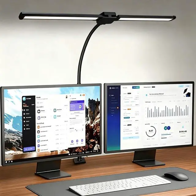 Main image of LED Desk Lamp for Home Office, Eye-Care Architect Light with Clamp, Double Head Computer Monitor Table Light with 3 Color Modes 10 Brightness, Adjustable for Reading, Study, Drafting, Workbench, Black