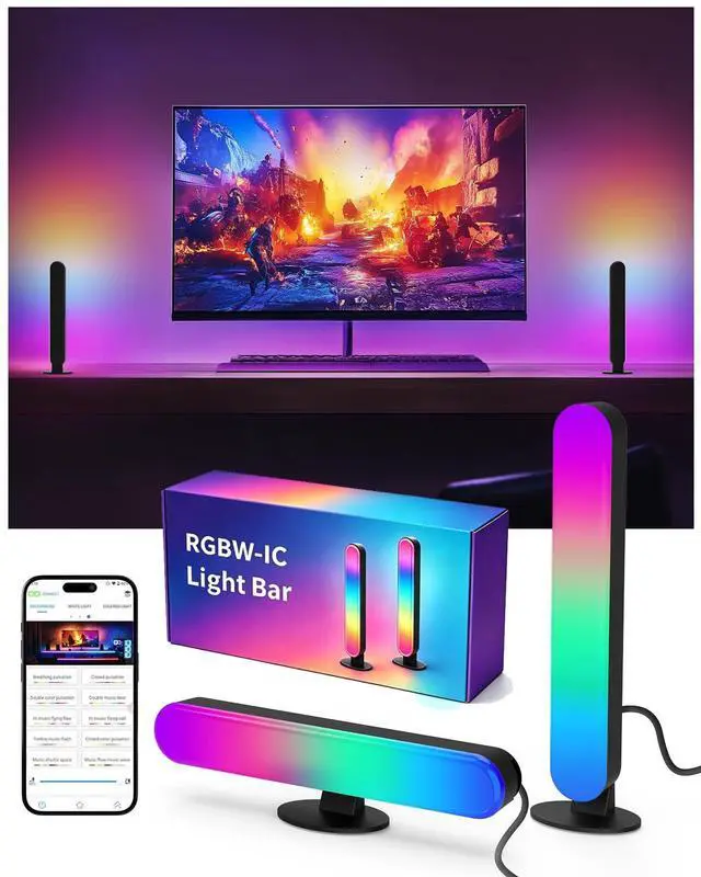 Main image of Smart Light Bars, RGB-ICW Smart Led Lights with Music Sync, Bluetooth RGB Desk Light, Gaming Lights for PC, TV, Mood Lighting, USB Powered for Room Decoration.