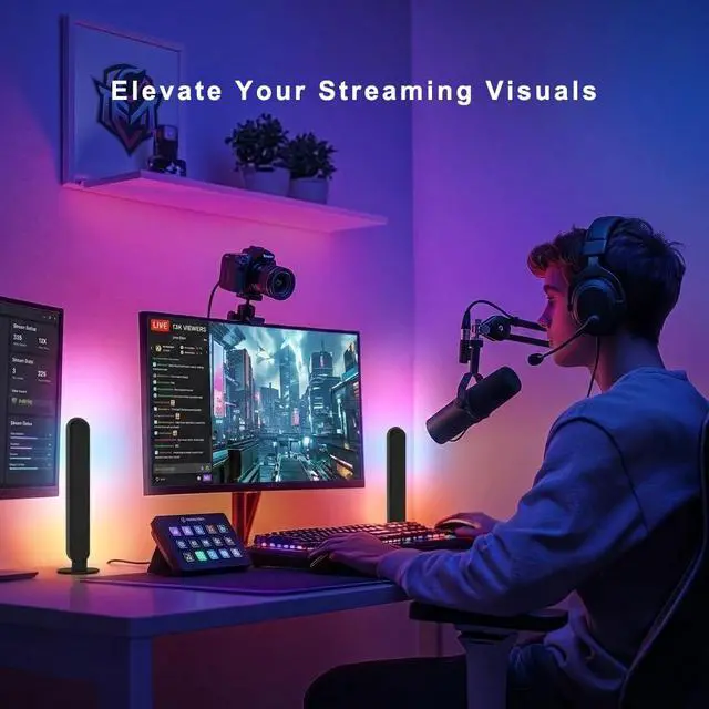 Alt view image 2 of 7 - Smart Light Bars, RGB-ICW Smart Led Lights with Music Sync, Bluetooth RGB Desk Light, Gaming Lights for PC, TV, Mood Lighting, USB Powered for Room Decoration.