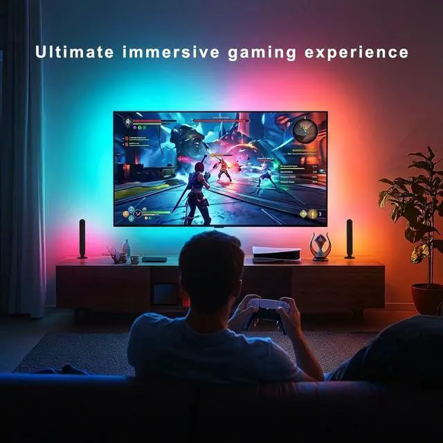 Alt view image 3 of 7 - Smart Light Bars, RGB-ICW Smart Led Lights with Music Sync, Bluetooth RGB Desk Light, Gaming Lights for PC, TV, Mood Lighting, USB Powered for Room Decoration.