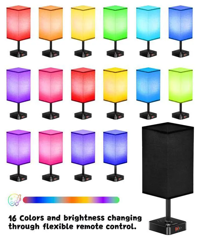 Alt view image 2 of 7 - Bluetooth Smart RGB Bedside Table Lamp for Bedroom with 3 USB Charging Ports and 2 AC Outlets, Sync with Music Stepless Dimming Nightstand Light for Party/Home/Bedroom/Living Room, Black