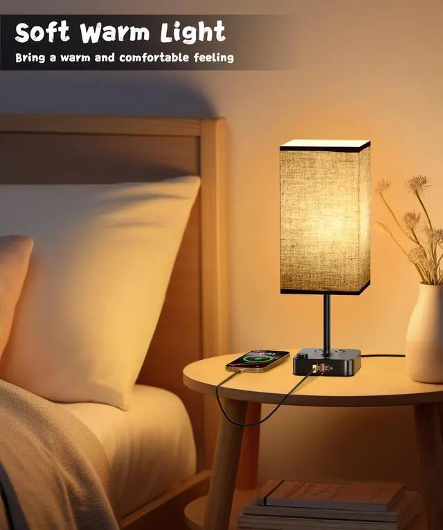 Alt view image 4 of 7 - Bluetooth Smart RGB Bedside Table Lamp for Bedroom with 3 USB Charging Ports and 2 AC Outlets, Sync with Music Stepless Dimming Nightstand Light for Party/Home/Bedroom/Living Room, Black