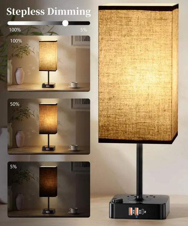Alt view image 5 of 7 - Bluetooth Smart RGB Bedside Table Lamp for Bedroom with 3 USB Charging Ports and 2 AC Outlets, Sync with Music Stepless Dimming Nightstand Light for Party/Home/Bedroom/Living Room, Black