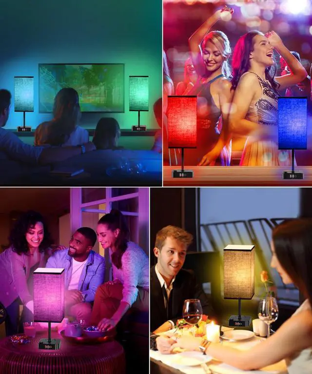 Alt view image 6 of 7 - Bluetooth Smart RGB Bedside Table Lamp for Bedroom with 3 USB Charging Ports and 2 AC Outlets, Sync with Music Stepless Dimming Nightstand Light for Party/Home/Bedroom/Living Room, Black