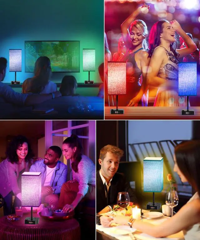 Alt view image 2 of 7 - Bluetooth Smart RGB Bedside Table Lamp for Bedroom with 3 USB Charging Ports and 2 AC Outlets, Sync with Music Stepless Dimming Nightstand Light for Party/Home/Bedroom/Living Room, Green
