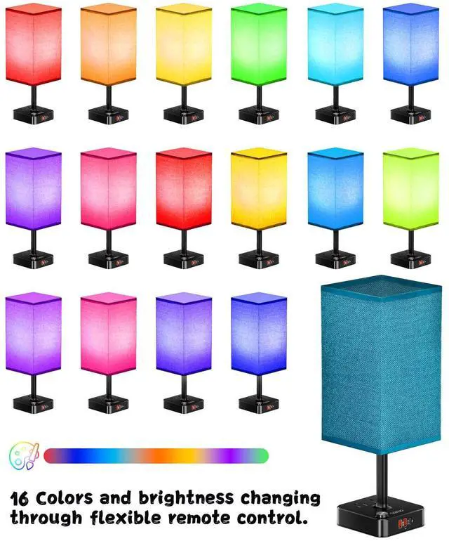 Alt view image 4 of 7 - Bluetooth Smart RGB Bedside Table Lamp for Bedroom with 3 USB Charging Ports and 2 AC Outlets, Sync with Music Stepless Dimming Nightstand Light for Party/Home/Bedroom/Living Room, Green
