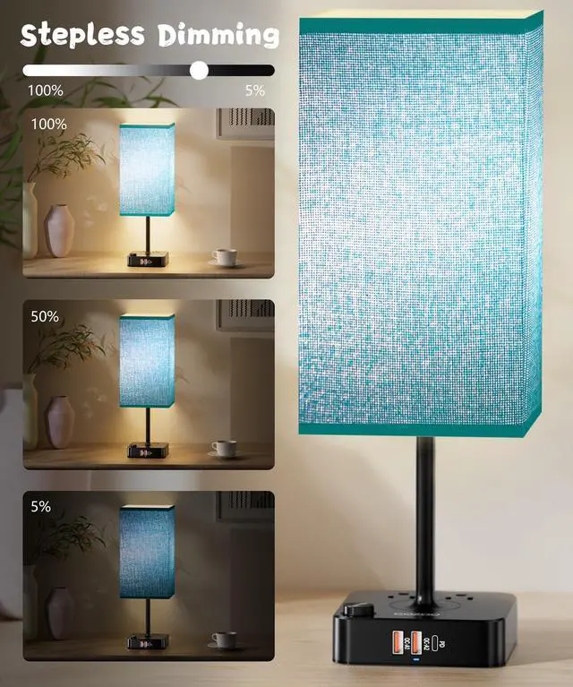 Alt view image 6 of 7 - Bluetooth Smart RGB Bedside Table Lamp for Bedroom with 3 USB Charging Ports and 2 AC Outlets, Sync with Music Stepless Dimming Nightstand Light for Party/Home/Bedroom/Living Room, Green