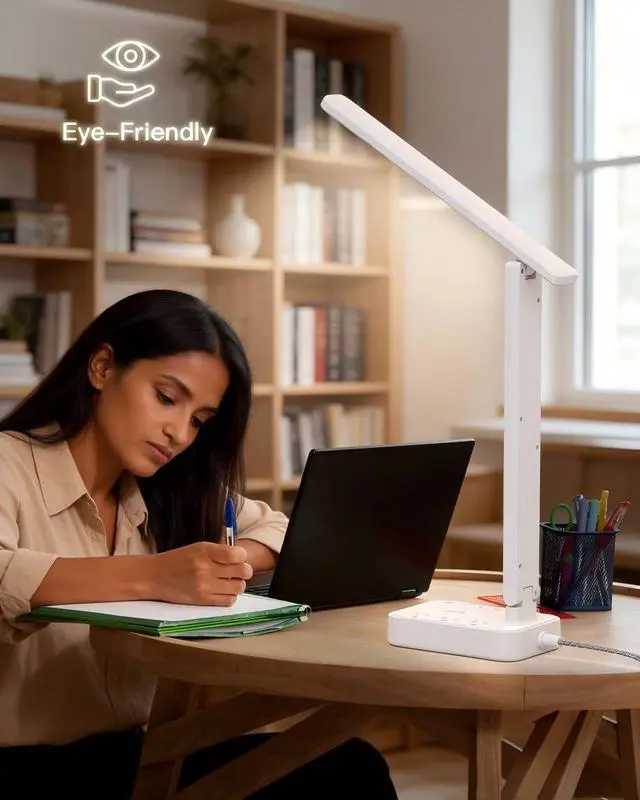 Alt view image 6 of 7 - LED Desk Lamp, Power Strip with 3 Outlets 4 USB Charging Ports(2 USBC), 4 Modes 5 Level Brightness Touch Lamp, Small Desk Lamp for Home Office College Dorm Room Essentials, White