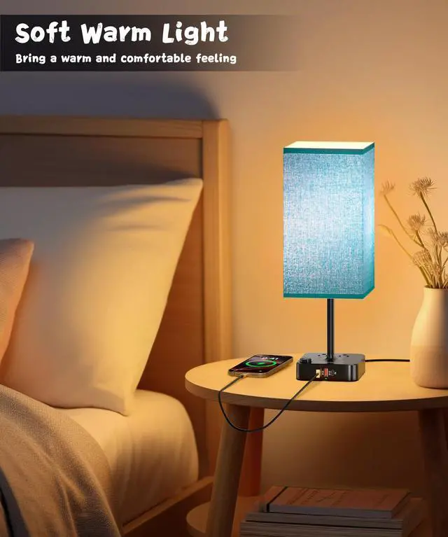 Alt view image 5 of 7 - Bluetooth Smart RGB Bedside Table Lamp for Bedroom with 3 USB Charging Ports and 2 AC Outlets, Sync with Music Stepless Dimming Nightstand Light for Party/Home/Bedroom/Living Room, Green