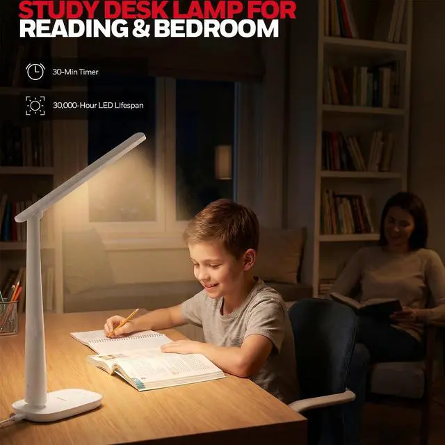 Alt view image 7 of 7 - LED Desk Lamp for Home Office, Eye-Caring Dimmable Reading Light with 4 Color Modes, Touch Control, USB-A & USB-C Charging Ports, Adjustable Head, Timer for Bedroom & Small Desks