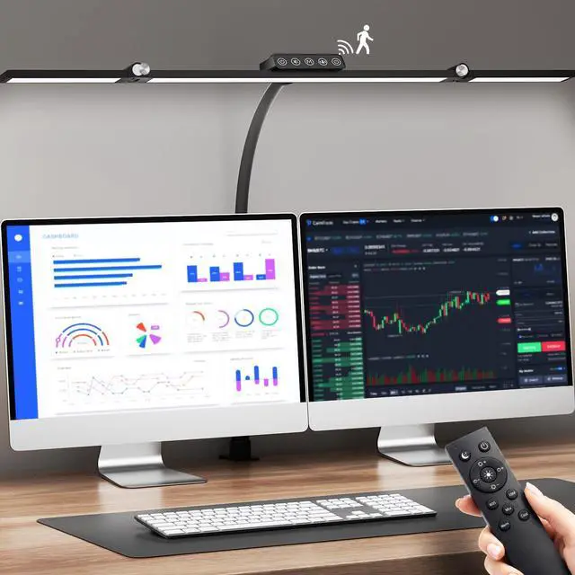 Main image of LED Desk Lamps for Home Office, Desk Light with Remote & Touch Control, Stepless Dimming,5CCT,Motion Sensor Auto On/Off, Eye-Caring Desk Lamp with Clamp for Study, Reading,Dual Monitors,Black