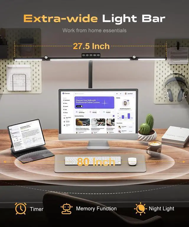 Alt view image 5 of 7 - LED Desk Lamps for Home Office, Desk Light with Remote & Touch Control, Stepless Dimming,5CCT,Motion Sensor Auto On/Off, Eye-Caring Desk Lamp with Clamp for Study, Reading,Dual Monitors,Black