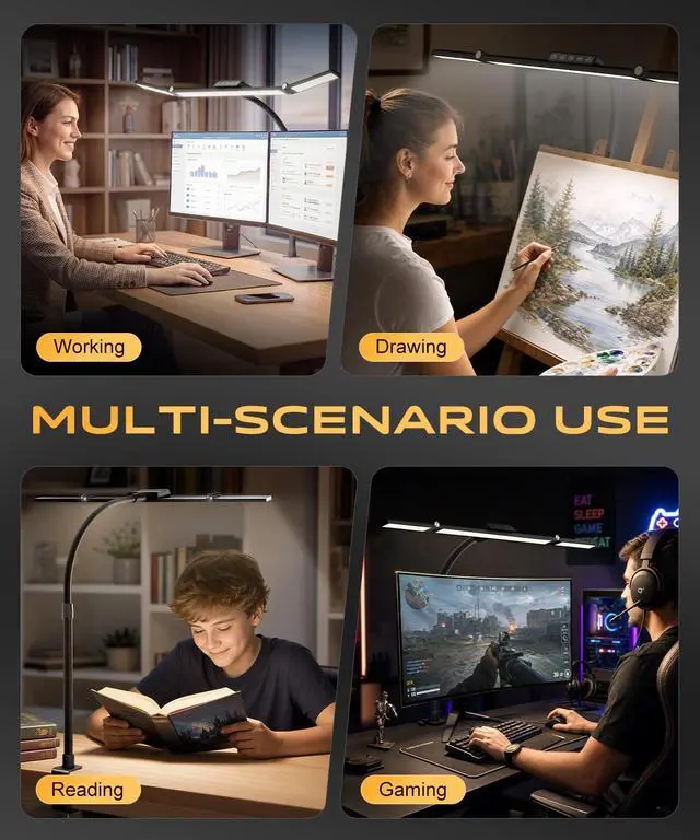 Alt view image 7 of 7 - LED Desk Lamps for Home Office, Desk Light with Remote & Touch Control, Stepless Dimming,5CCT,Motion Sensor Auto On/Off, Eye-Caring Desk Lamp with Clamp for Study, Reading,Dual Monitors,Black