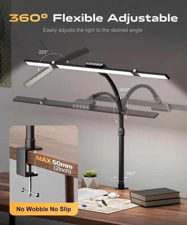Alt view image 6 of 7 - LED Desk Lamps for Home Office, Desk Light with Remote & Touch Control, Stepless Dimming,5CCT,Motion Sensor Auto On/Off, Eye-Caring Desk Lamp with Clamp for Study, Reading,Dual Monitors,Black