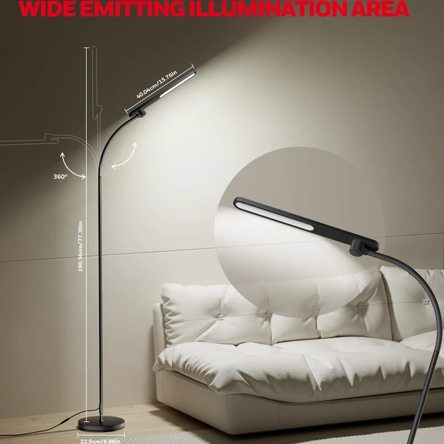 Alt view image 3 of 7 - LED Floor Lamp for Reading, CRI97 Full Spectrum Gooseneck Floor Lamp with Remote, Eye-Caring Dimmable Standing Task Light, 3 Color Temperatures, 77.5" Tall for Living Room Bedroom Office