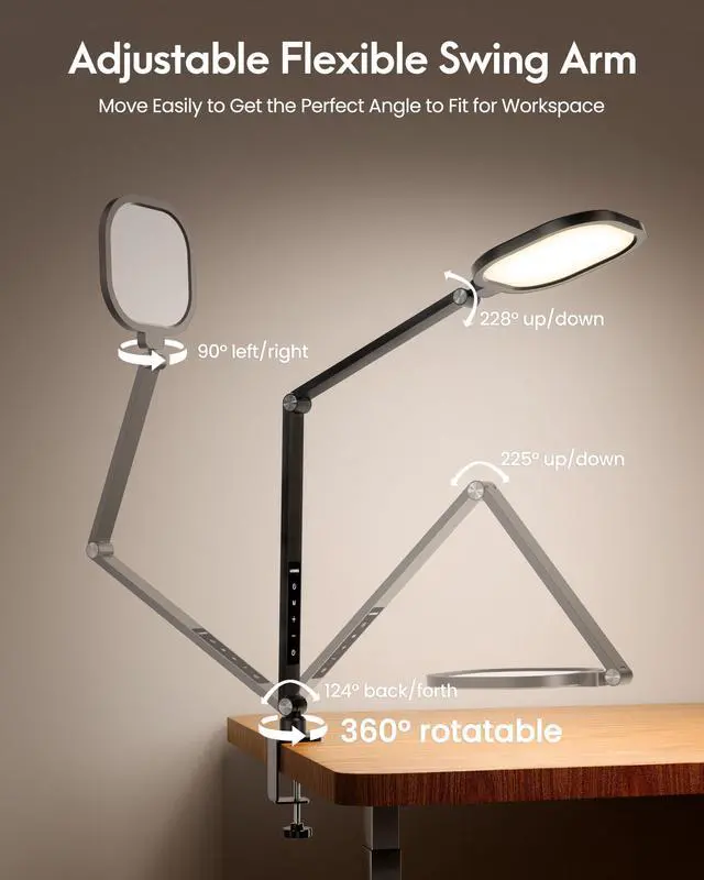 Alt view image 5 of 7 - Remote LED Desk Lamp with Clamp Professional Home Office Lighting for Zoom Meeting/Video Call/Reading, 2000LM Eye-Caring Dimmable Light with 30 Light Modes, Memory, Timer, CRI 97.8