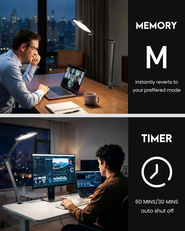 Alt view image 7 of 7 - Remote LED Desk Lamp with Clamp Professional Home Office Lighting for Zoom Meeting/Video Call/Reading, 2000LM Eye-Caring Dimmable Light with 30 Light Modes, Memory, Timer, CRI 97.8
