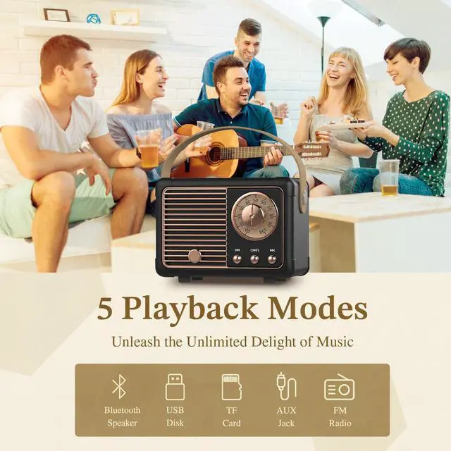 Alt view image 4 of 7 - J-999 Retro Bluetooth Speaker,Vintage Decor,Mini Wireless Bluetooth Speaker,Cute Old Fashion Style Support USB/TF Card/AUX for Kitchen Desk Bedroom Office Party Outdoor(Black)