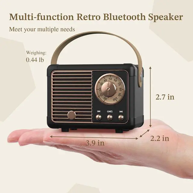 Alt view image 6 of 7 - J-999 Retro Bluetooth Speaker,Vintage Decor,Mini Wireless Bluetooth Speaker,Cute Old Fashion Style Support USB/TF Card/AUX for Kitchen Desk Bedroom Office Party Outdoor(Black)