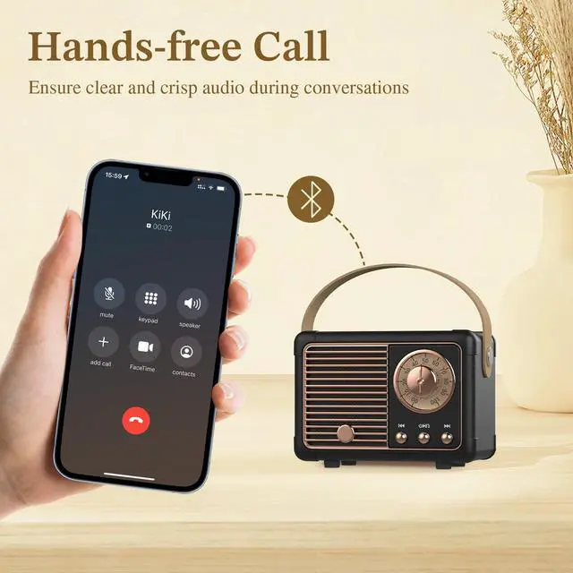 Alt view image 5 of 7 - J-999 Retro Bluetooth Speaker,Vintage Decor,Mini Wireless Bluetooth Speaker,Cute Old Fashion Style Support USB/TF Card/AUX for Kitchen Desk Bedroom Office Party Outdoor(Black)
