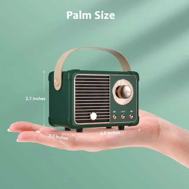 Alt view image 2 of 7 - Retro Bluetooth Speaker, Small Bluetooth Speaker Wireless for Indoor Outdoor, Vintage Home Office Decor, Perfect for Party Desk Kitchen Hiking Beach Travel, Gift Ideas Green