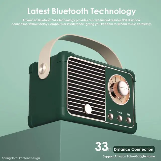 Alt view image 3 of 7 - Retro Bluetooth Speaker, Small Bluetooth Speaker Wireless for Indoor Outdoor, Vintage Home Office Decor, Perfect for Party Desk Kitchen Hiking Beach Travel, Gift Ideas Green