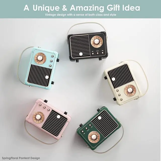 Alt view image 7 of 7 - Retro Bluetooth Speaker, Small Bluetooth Speaker Wireless for Indoor Outdoor, Vintage Home Office Decor, Perfect for Party Desk Kitchen Hiking Beach Travel, Gift Ideas Green