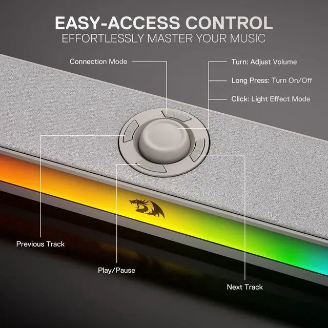 Alt view image 5 of 7 - GS515 RGB Desktop Soundbar, 2.0 Channel Stereo Computer Speakers for Desktop with BT 5.3, USB-C/USB Powered, Gray