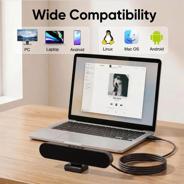 Alt view image 6 of 6 - Computer Speakers for Desktop PC Monitor, USB Wired Computer Sound Bar with Clip, Plug and Play Laptop Speaker for PC Mac Tablet, Loud Sound, USB A to USB C, Easily Clamps to Monitors