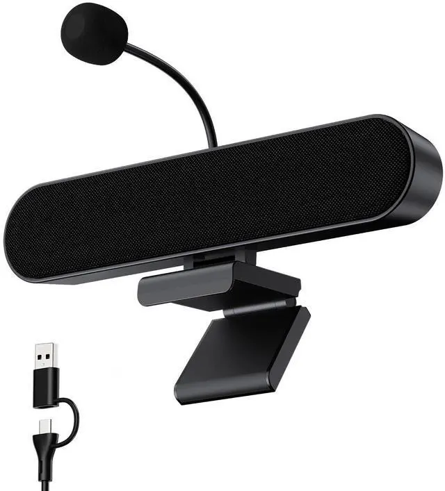 Main image of Computer Speakers with Microphone for Desktop PC, USB Wired Clip On Computer Sound Bar, Plug-n-Play Laptop Speaker w/Mic for Meeting/Gaming/Learning, Clear Audio, Easily Clamps to Monitors