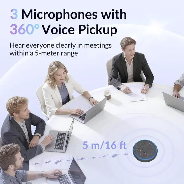 Alt view image 2 of 7 - Conference Speakerphone, 3 AI Mics 360 Voice Pickup, Smart Noise Cancelling, Portable Speaker for Video Calls, Home Office & Small Team Meetings