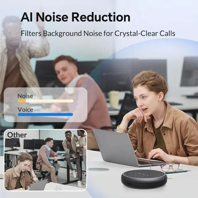 Alt view image 3 of 7 - Conference Speakerphone, 3 AI Mics 360 Voice Pickup, Smart Noise Cancelling, Portable Speaker for Video Calls, Home Office & Small Team Meetings