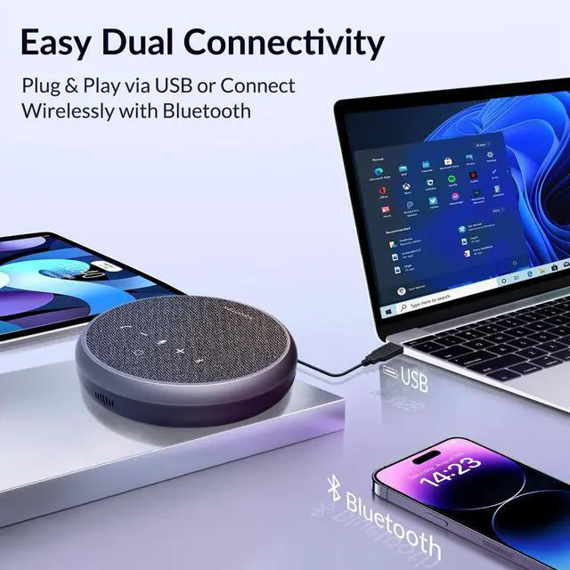 Alt view image 5 of 7 - Conference Speakerphone, 3 AI Mics 360 Voice Pickup, Smart Noise Cancelling, Portable Speaker for Video Calls, Home Office & Small Team Meetings