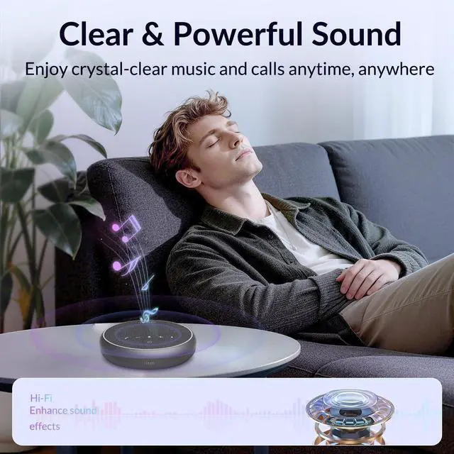 Alt view image 7 of 7 - Conference Speakerphone, 3 AI Mics 360 Voice Pickup, Smart Noise Cancelling, Portable Speaker for Video Calls, Home Office & Small Team Meetings