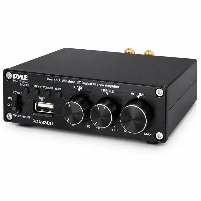 Main image of 2.1 CH Wireless Stereo Power Amplifier - 200W Bluetooth Mini Amp with USB Player, RCA Input, Subwoofer Output, Bass and Treble Control, Compact Audio Streaming Amp