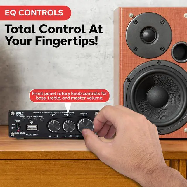 Alt view image 3 of 7 - 2.1 CH Wireless Stereo Power Amplifier - 200W Bluetooth Mini Amp with USB Player, RCA Input, Subwoofer Output, Bass and Treble Control, Compact Audio Streaming Amp