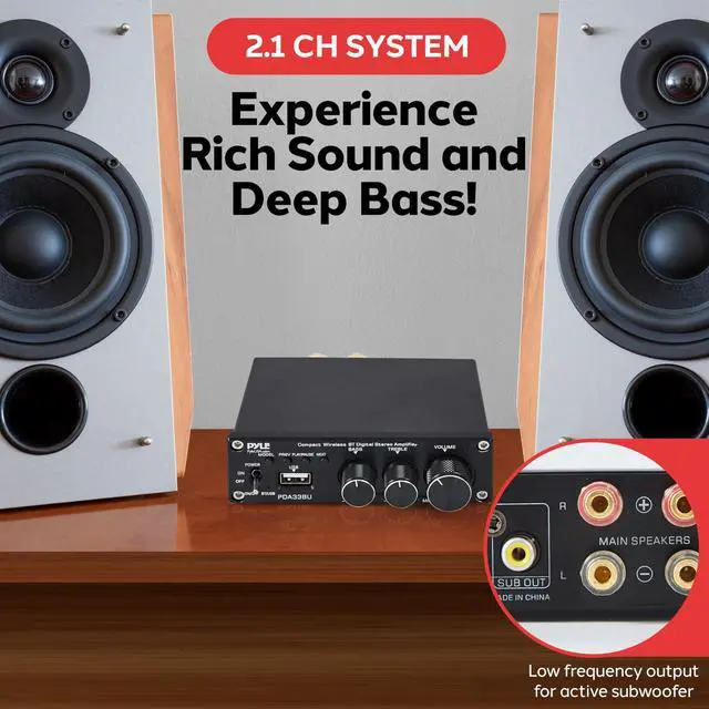 Alt view image 4 of 7 - 2.1 CH Wireless Stereo Power Amplifier - 200W Bluetooth Mini Amp with USB Player, RCA Input, Subwoofer Output, Bass and Treble Control, Compact Audio Streaming Amp