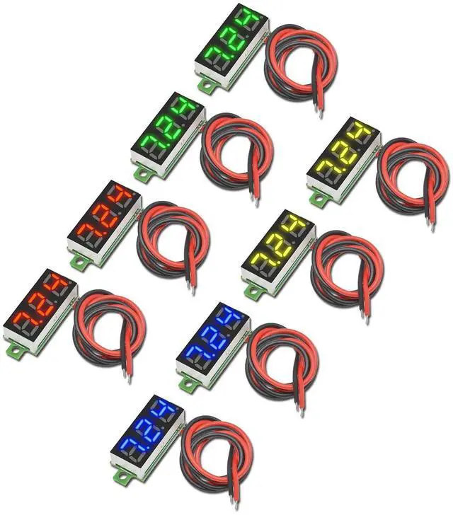 Main image of 8pcs DC Voltage Display Mini Digital Voltmeter - 0.28" 2 Wire DC 2.5V-30V Blue/Yellow/Red/Green LED Voltage Readout Tester