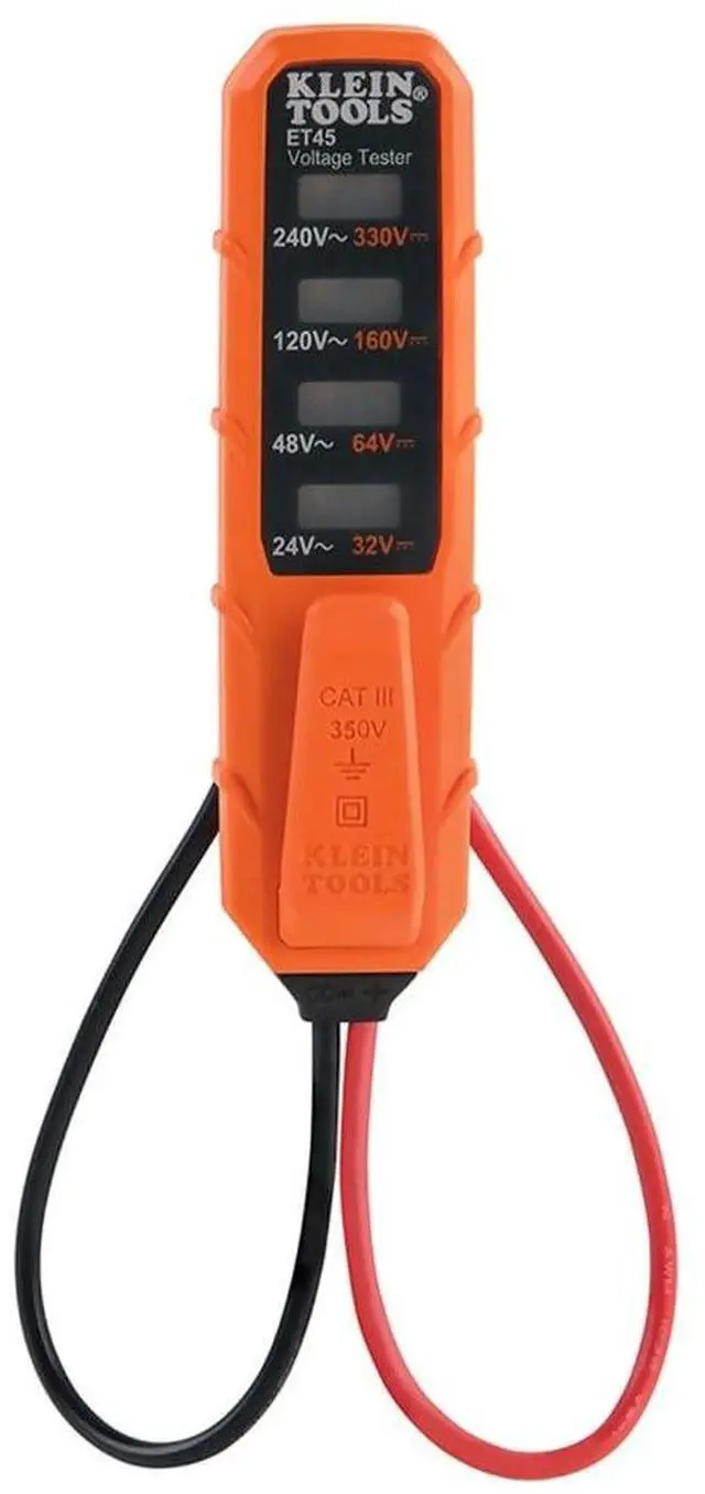 Main image of ET45 Digital AC/DC Voltage Tester, 12-240V AC, 32-330V DC, LED Illumination, DC Polarity, Auto Off, CATIII 350V-Class 2-Double Insulation, IP44 Dust & Water Resistant, No Batteries Needed